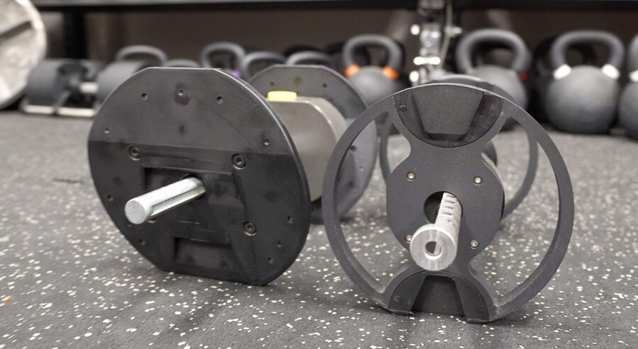 Inside of the adjustable dumbbells.
