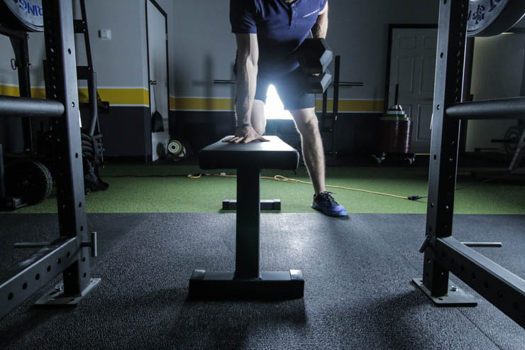 Coop doing rows on the Rogue Flat Utility Bench 2.0