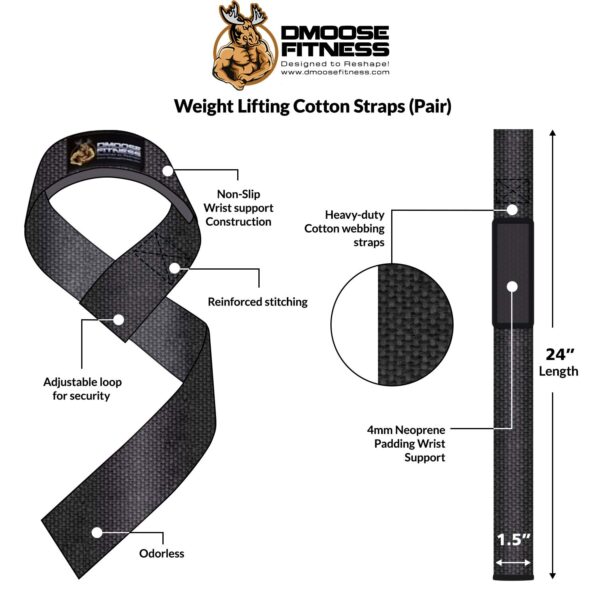 DMoose Fitness Wrist Straps for Weightlifting, Perfect for Gym Workouts,  Deadlifts, and Powerlifting, Padded Lifting Straps Gym for Men & Women