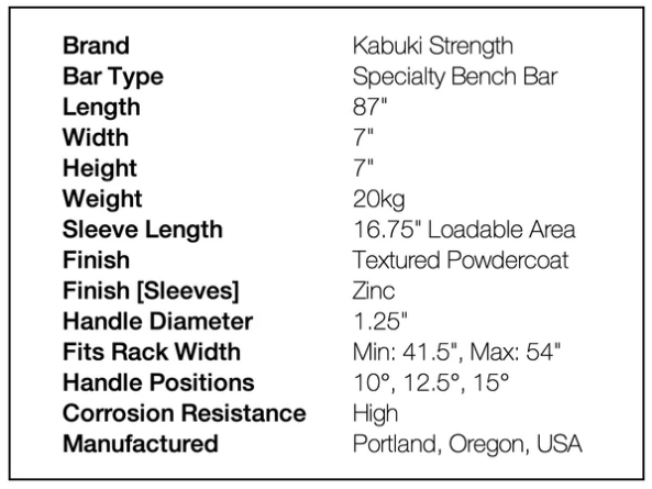 Kabuki Strength Kadillac Bar