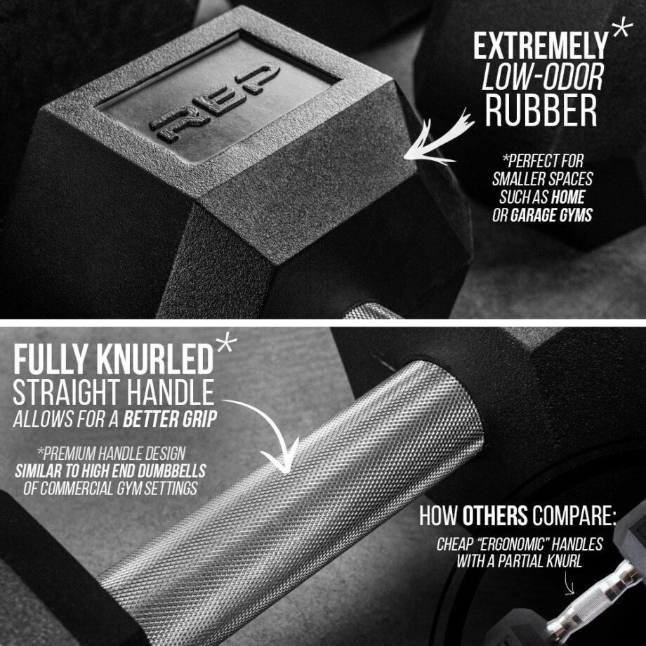 REP Rubber Coated Hex Dumbbells