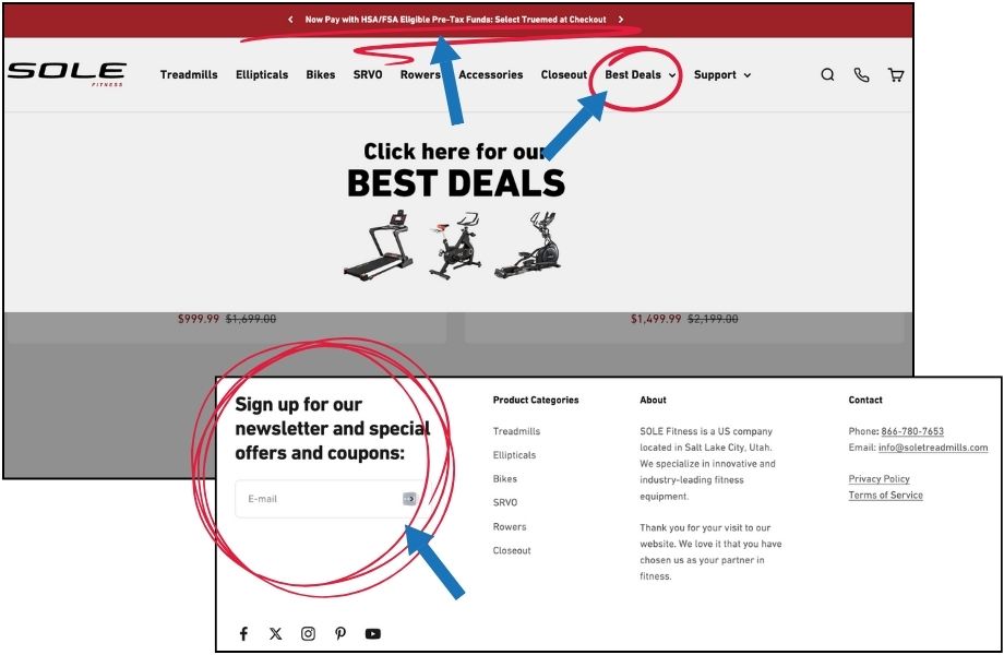 sole fitness coupon website screenshot