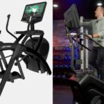 Side-by-side images of a arc trainer and a stair stepper