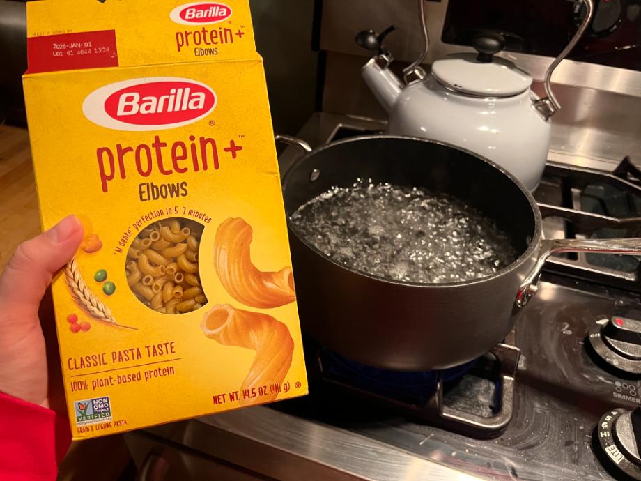 Cooking Barilla Protein+ Pasta.