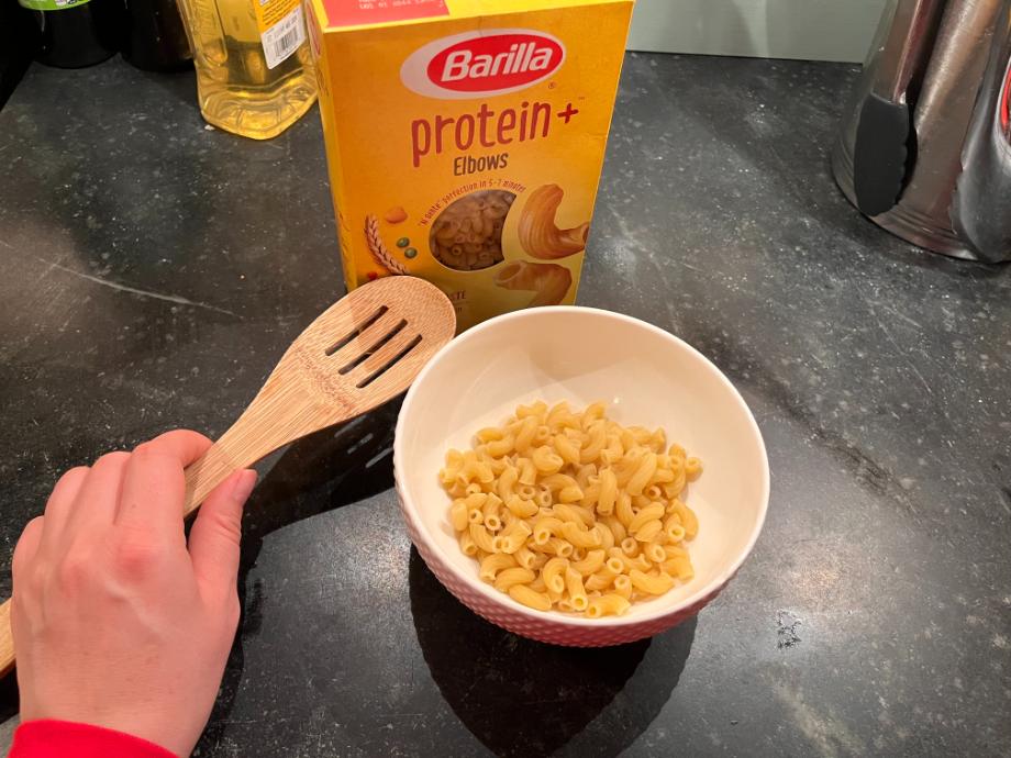Barilla Protein+ Pasta cooked and plain in a bowl
