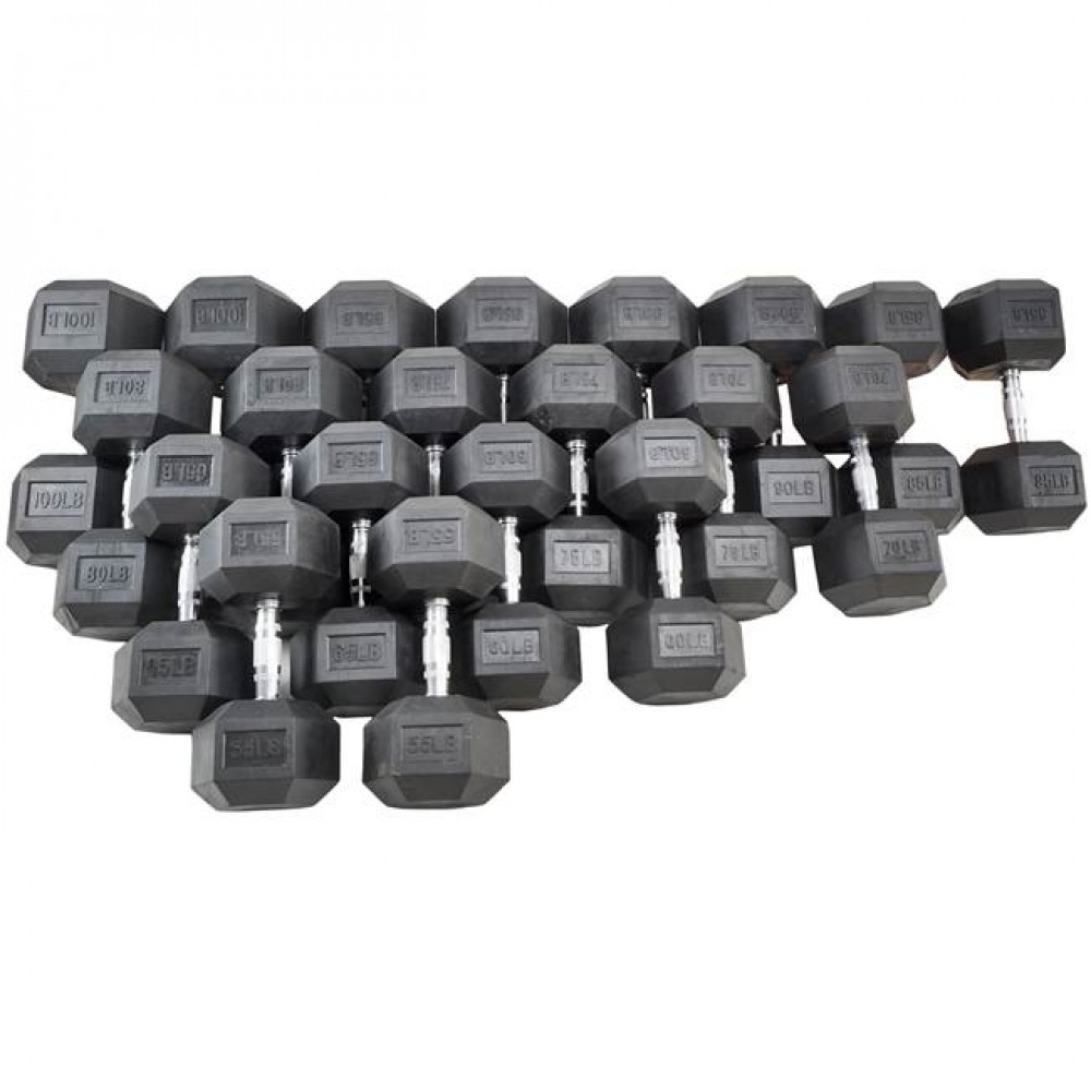 Titan Black Rubber Coated Hex Dumbbells