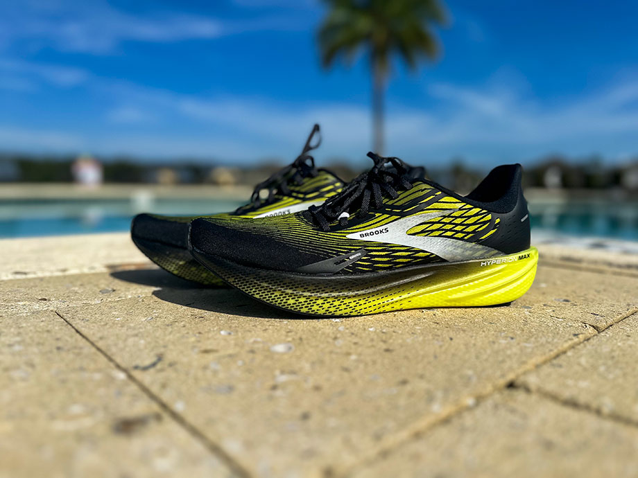 Side view of a pair of Brooks Hyperion Max shoes.