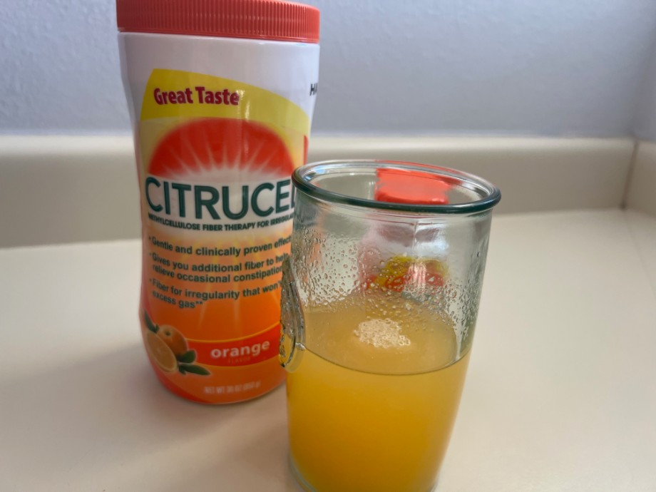 A freshly-mixed glass of Citrucel.