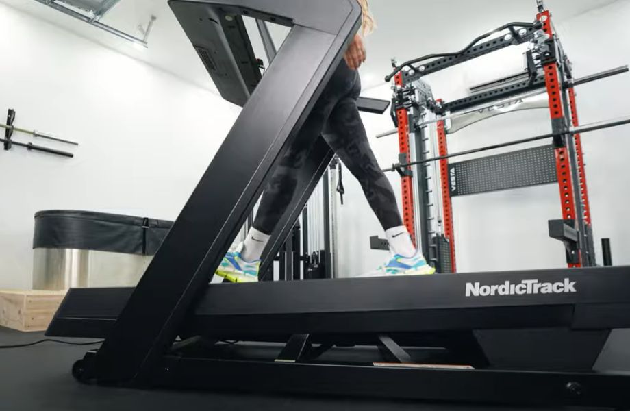 A side view of the bottom of the NordicTrack X24 treadmill