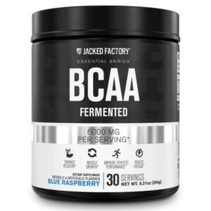 A container of Jacked Factory BCAA - Fermented in Blue Raspberry