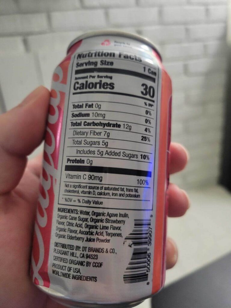 Nutrition facts label on a can of Daytrip soda