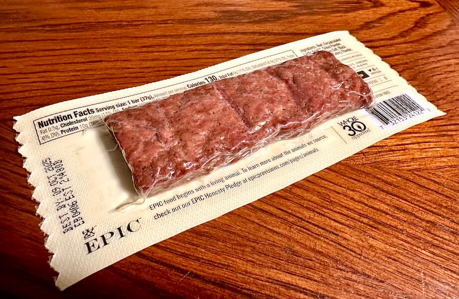 The back packaging of a Beef Sea Salt + Pepper Epic Protein Bar