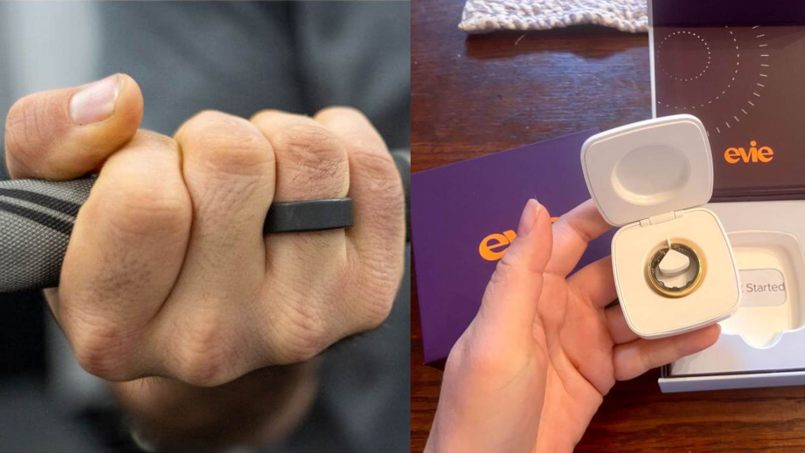 A side-by-side image of Evie Ring vs Oura Ring