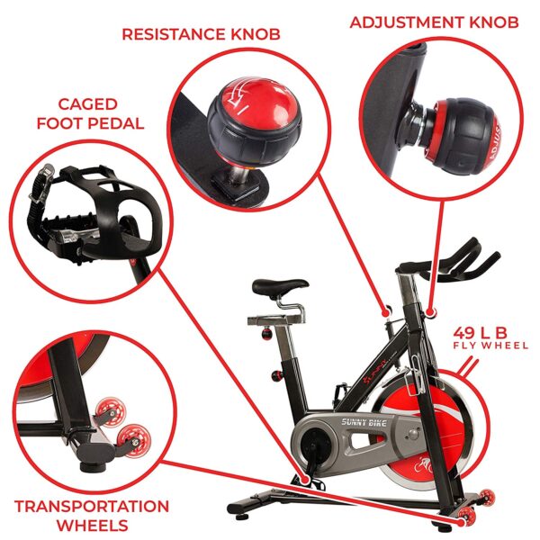 Sunny Health & Fitness Indoor Cycling Exercise Bike Workout Machine Belt  Drive - SF-B1002 