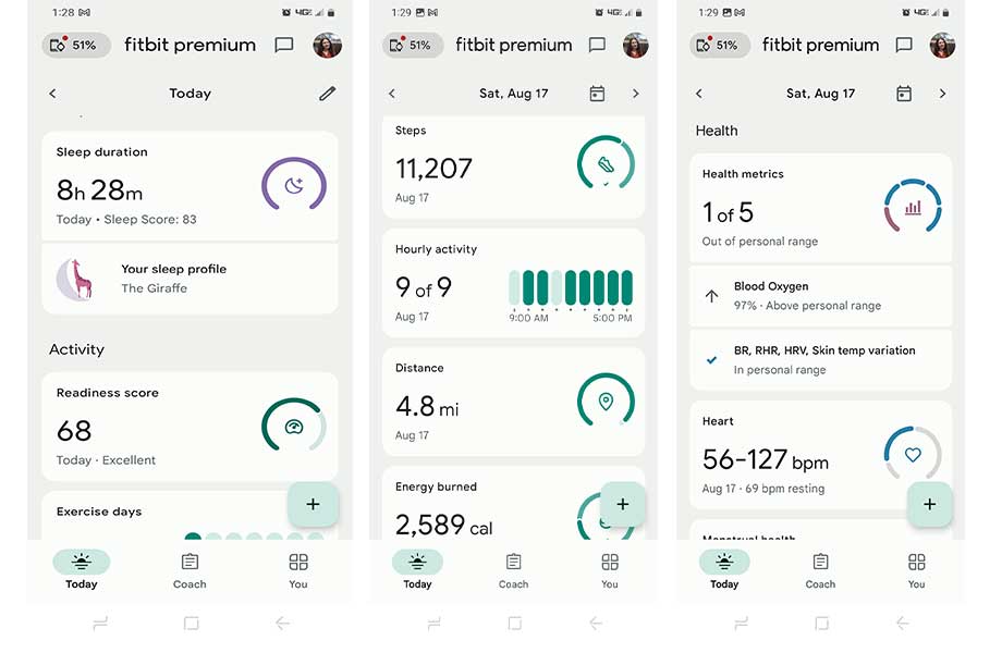 Metrics of the fitbit charge 6 app