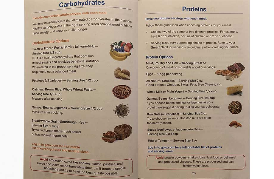 GOLO carbs and protein guidelines.