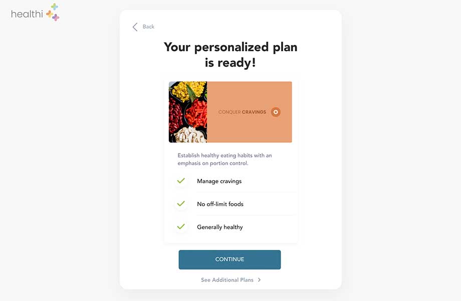 Personalized meal plan in the Healthi app.