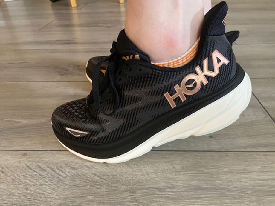 HOKA Clifton 9 shoes from the side.