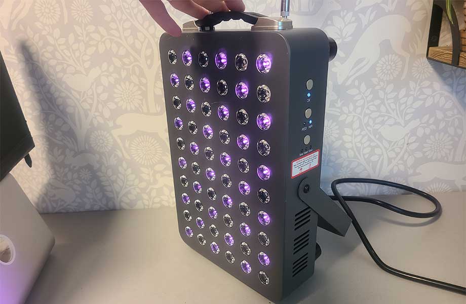 A Hooga Red Light Therapy Panel with only the infrared lights turned on.