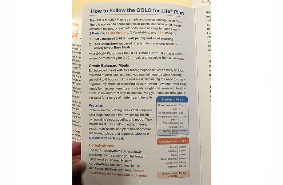 A book page on how to follow the GOLO diet.