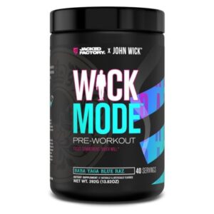 A container of Jacked Factory Wick Mode pre-workout