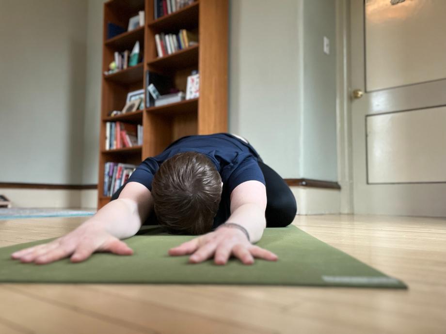 Person doing Child's Pose on a Jade yoga mat