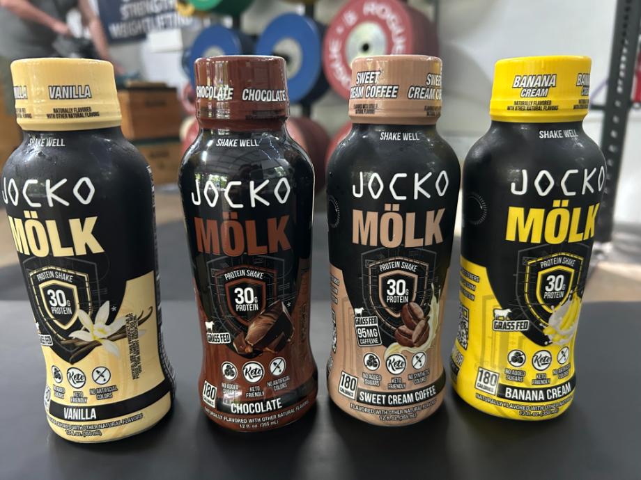 Four flavors of Jocko Molk Protein Shakes