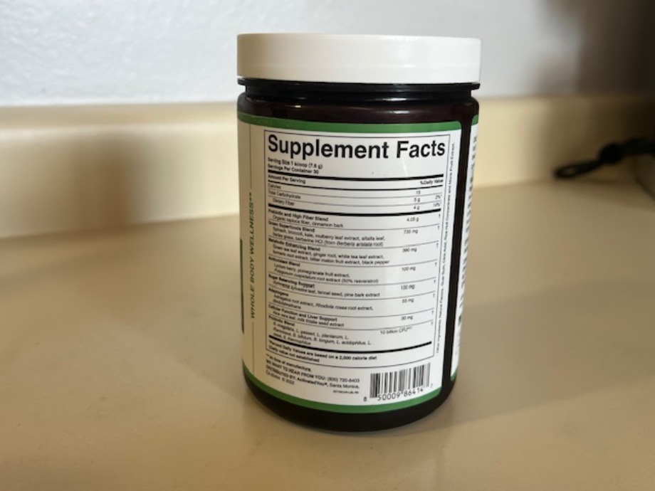 Supplement Facts label on a bottle of Morning Complete by ActivatedYou.