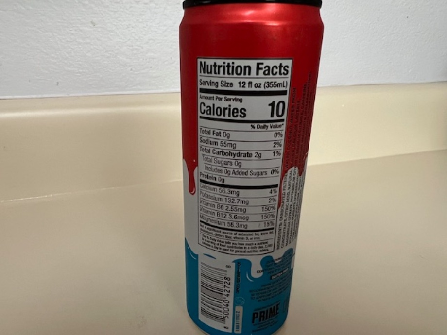 Nutrition Facts label on a can of Prime Energy Drink