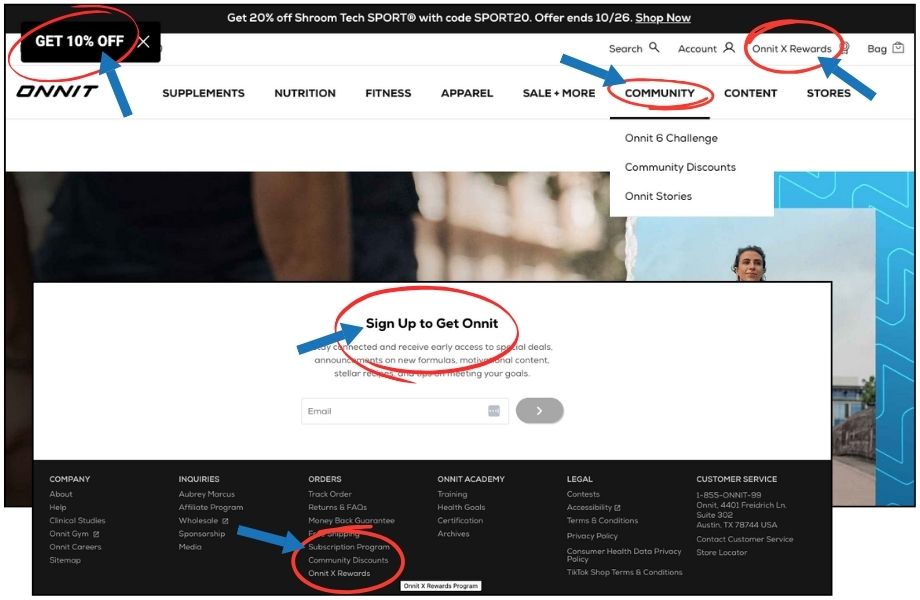 Screenshot showing website navigation to get onnit coupon code