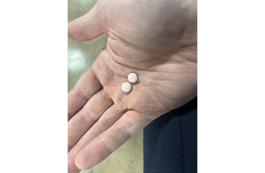 ora organic buzzy b12 chewable tablets in person's hand