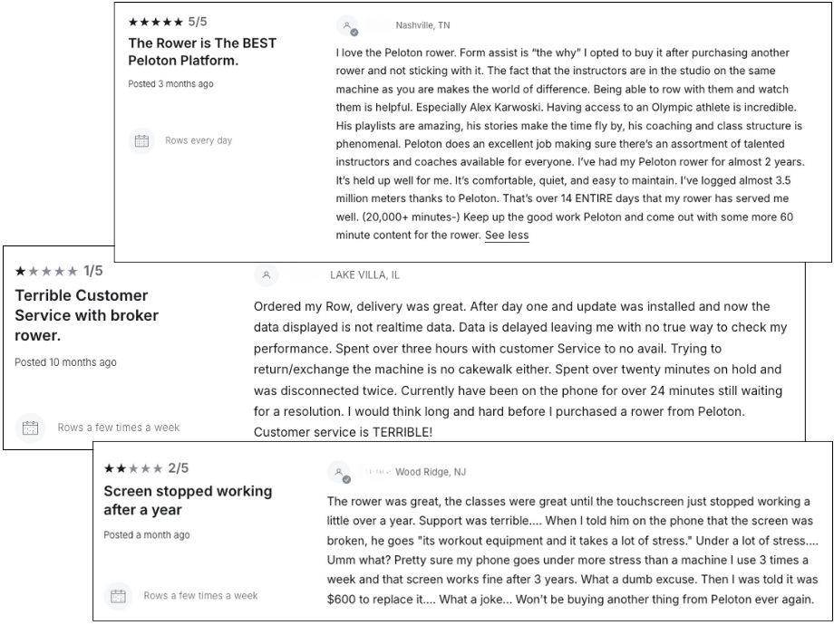 peloton row customer reviews