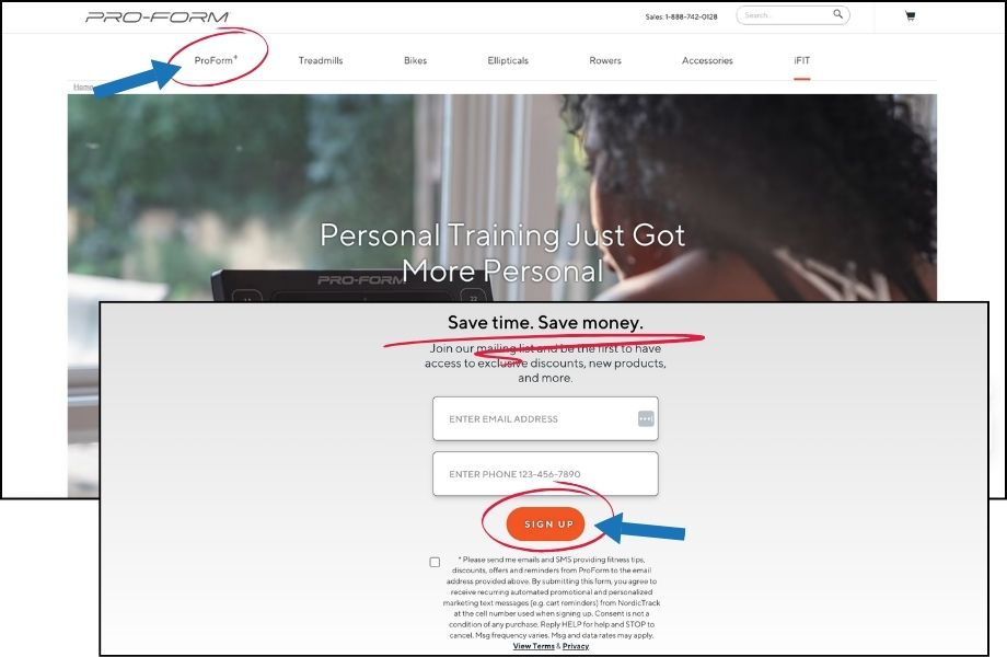 ProForm promo code website screenshots