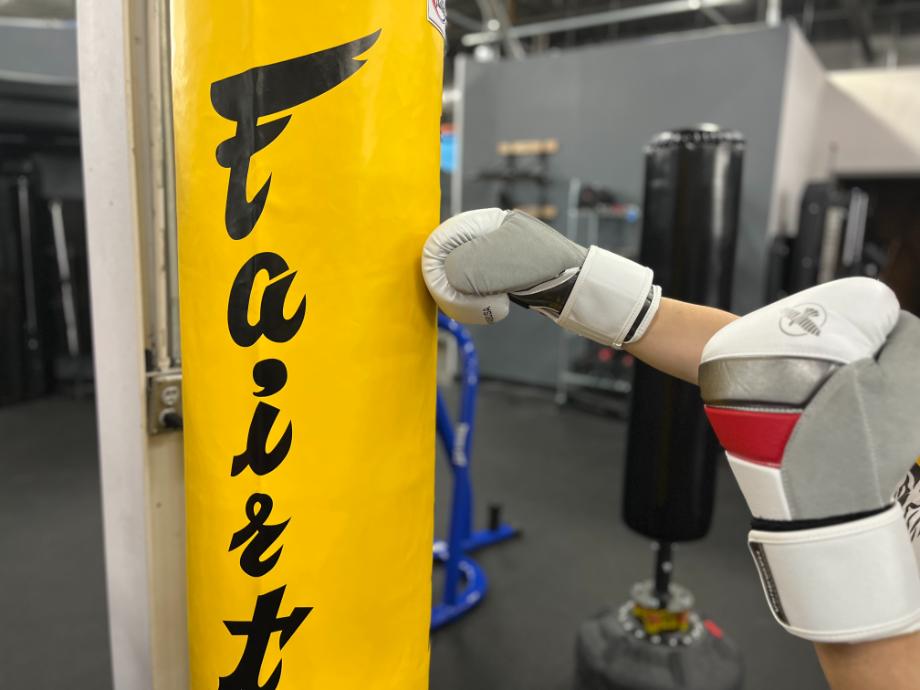 Our tester punches the Fairtex Banana Bag