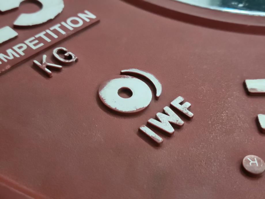 The IWF markings on a Rogue Competition Bumper.