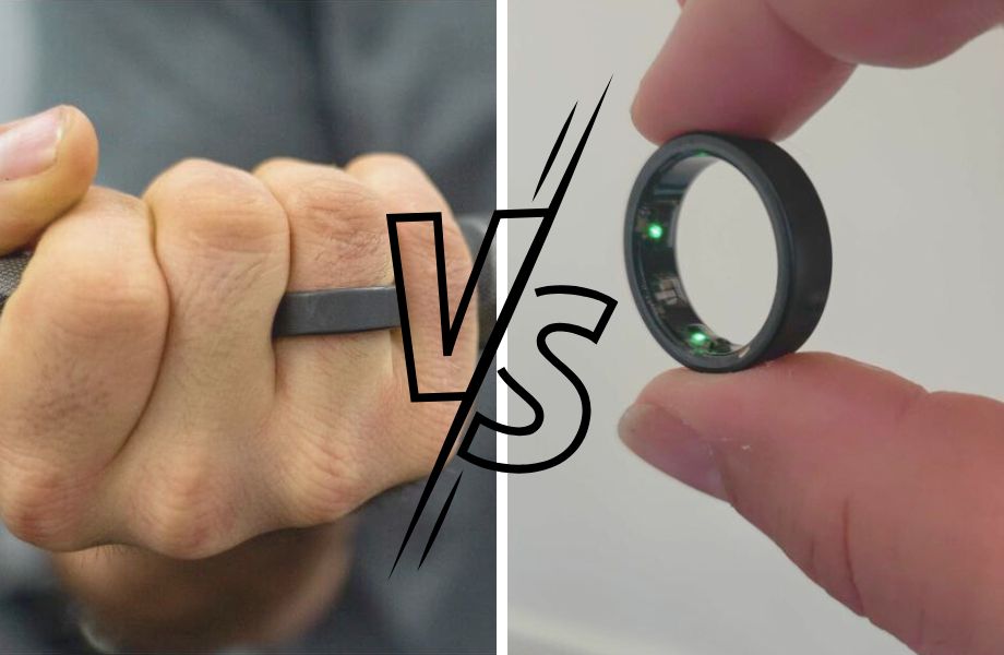 Image of a person using the Oura Ring next to a hand holding the Samsung Galaxy Ring for the Samsung Ring Vs Oura comparison