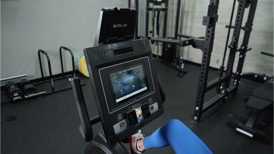 A good look at the screen on a Sole LCR Recumbent Bike.