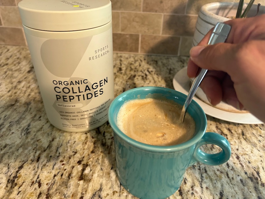 An image of Sports Research Collagen Peptides in coffee