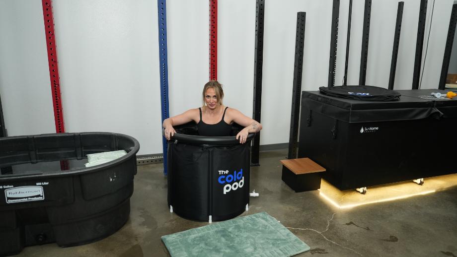Woman immersed in The Cold Pod tub