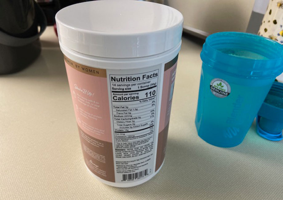 Nutrition Facts label on a container of Tone It Up Protein.
