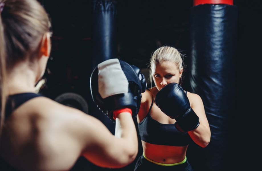 Two women boxing