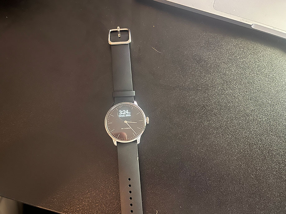 A Withings Scanwatch Light on a desk